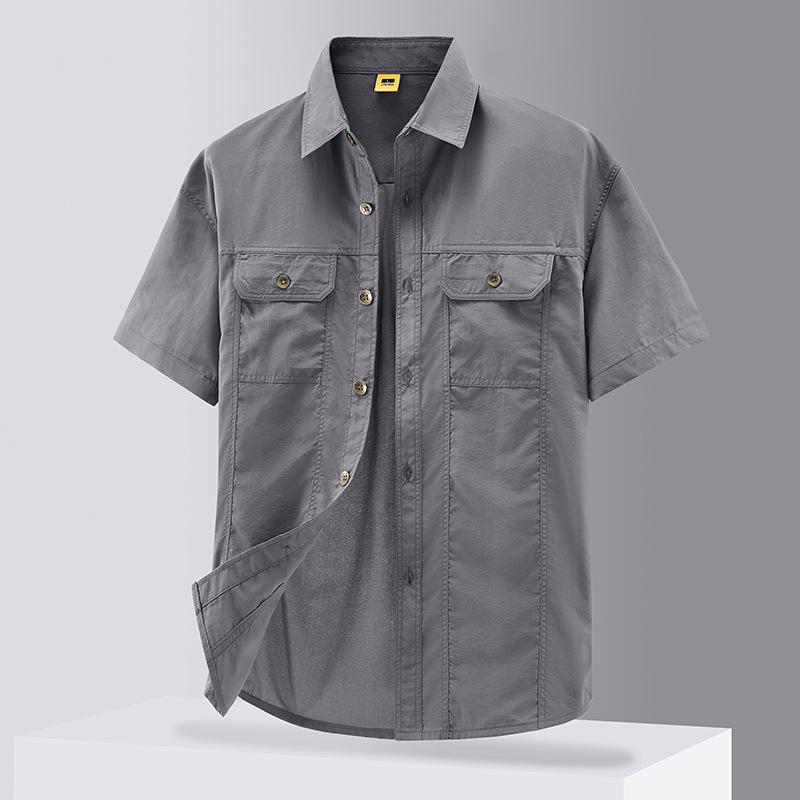Schnelltrocknendes Ultraleichtes Atmungsaktives Kurzarmhemd, Sommer Dünne Arbeitskleidung, Outdoor Herren Freizeithemd XXXXL grau