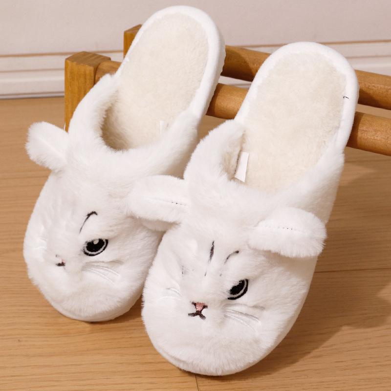 Niedliche Katzen Hausschuhe Damen Plüsch Hausschuhe Cartoon Kätzchen Muster, Warme Indoor Hausschuhe für Herbst und Winter, Unisex Weiche Hausschuhe, Paar Hausschuhe 36-37 weiß