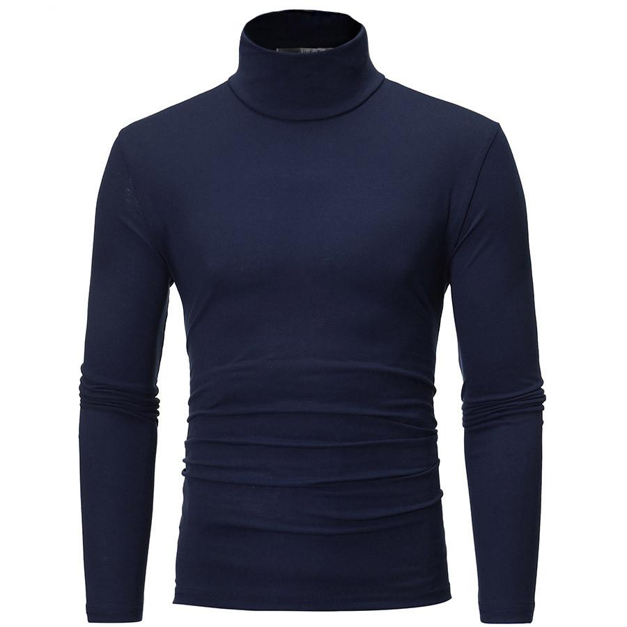 Herren Herbst Winter Rollkragen Langarm Slim Pullover Pullover Bluse Top XXL navy blau
