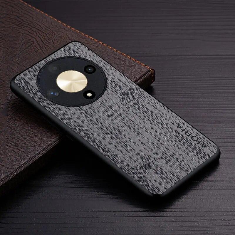Fall für Honor Magic 6 Lite Pro funda bambus holz muster Leder abdeckung Luxus coque für huawei honor magic 6 lite fall capa Magic 6 Lite dunkelgraue