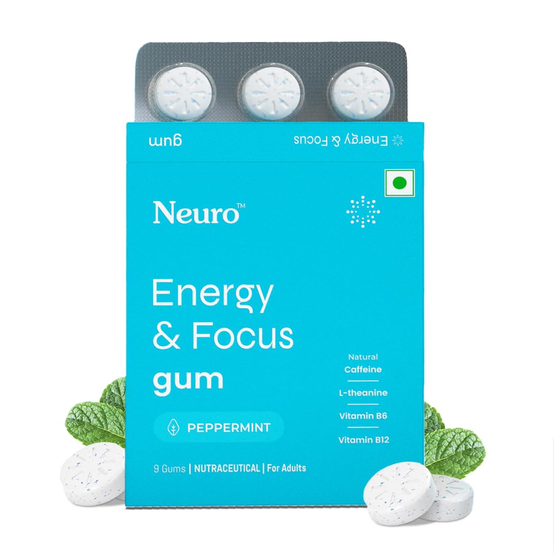 NeuroGum Energy Koffein-Kaugummi (9 Stück) - Zuckerfrei mit L-Theanin + Natürlichem Koffein + Vitamin B12 & B6 - Energie & Fokus Nahrungsergänzungsmittel für Frauen