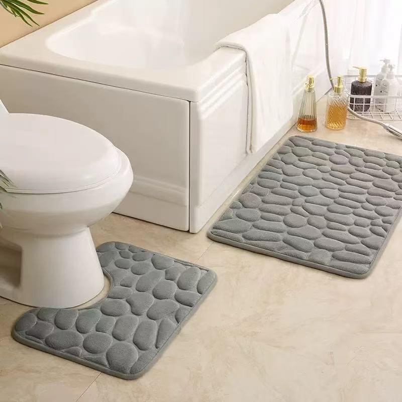 Geprägtes Korallenfleece Badezimmer-Fußmatten- & U-förmiges Toilettenmatten-Set - Wasserabsorbierendes Design 40*60 cm