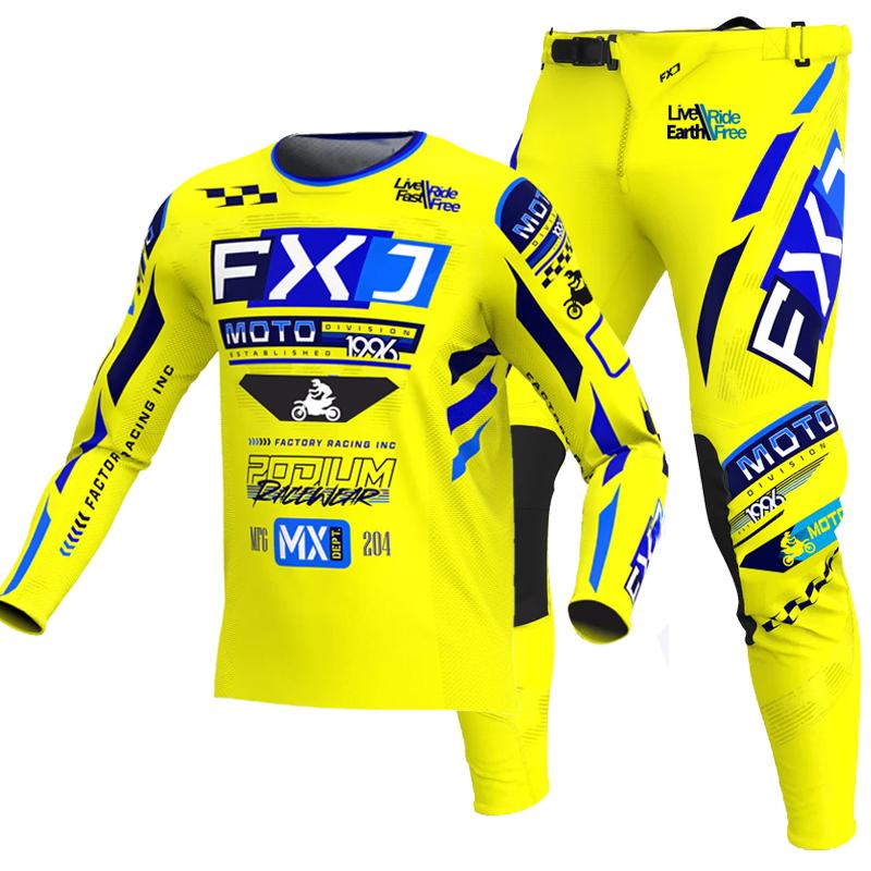 NEUES 2026 FXJ Enduro Motocross Trikot und Hose MX Ausrüstungsset Motorradbekleidung MTB Carracing Anzug Off Road Ausrüstung L - 34 gelb
