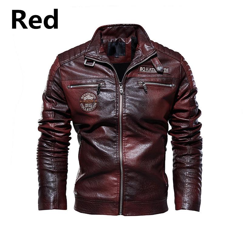 1Pcs Herren Winter Windschutz Leder Jacke Motorrad Jacken Mantel verdicken Mantel S rot