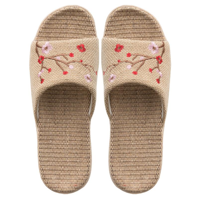 Sommer Frauen Strand Hausschuhe Bequeme Leinen Flip Flop Weibliche Rutschfeste Hanf Slides Damen Home Casual Schuhe Sandalen 39-40 rot