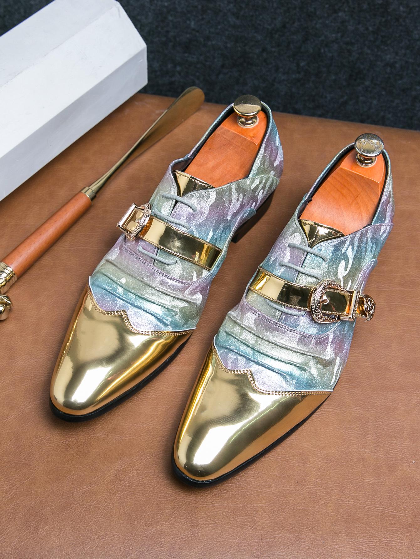 Mode Neue Herren Spitz Gold Patchwork Loafer Lackleder Freizeitschuhe Männlich Formell Hochzeitskleid Homecoming Zapatos Hombre 46