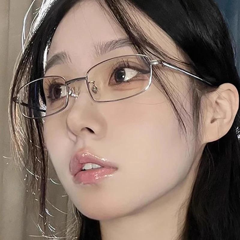 Harajuku Langlebiges Metall Metall Rechteckiger Brillenrahmen Rahmen Brille Y2K Damen Vintage Kleine Brille Mädchen Japanische Glas Brillen Anti-blau gray