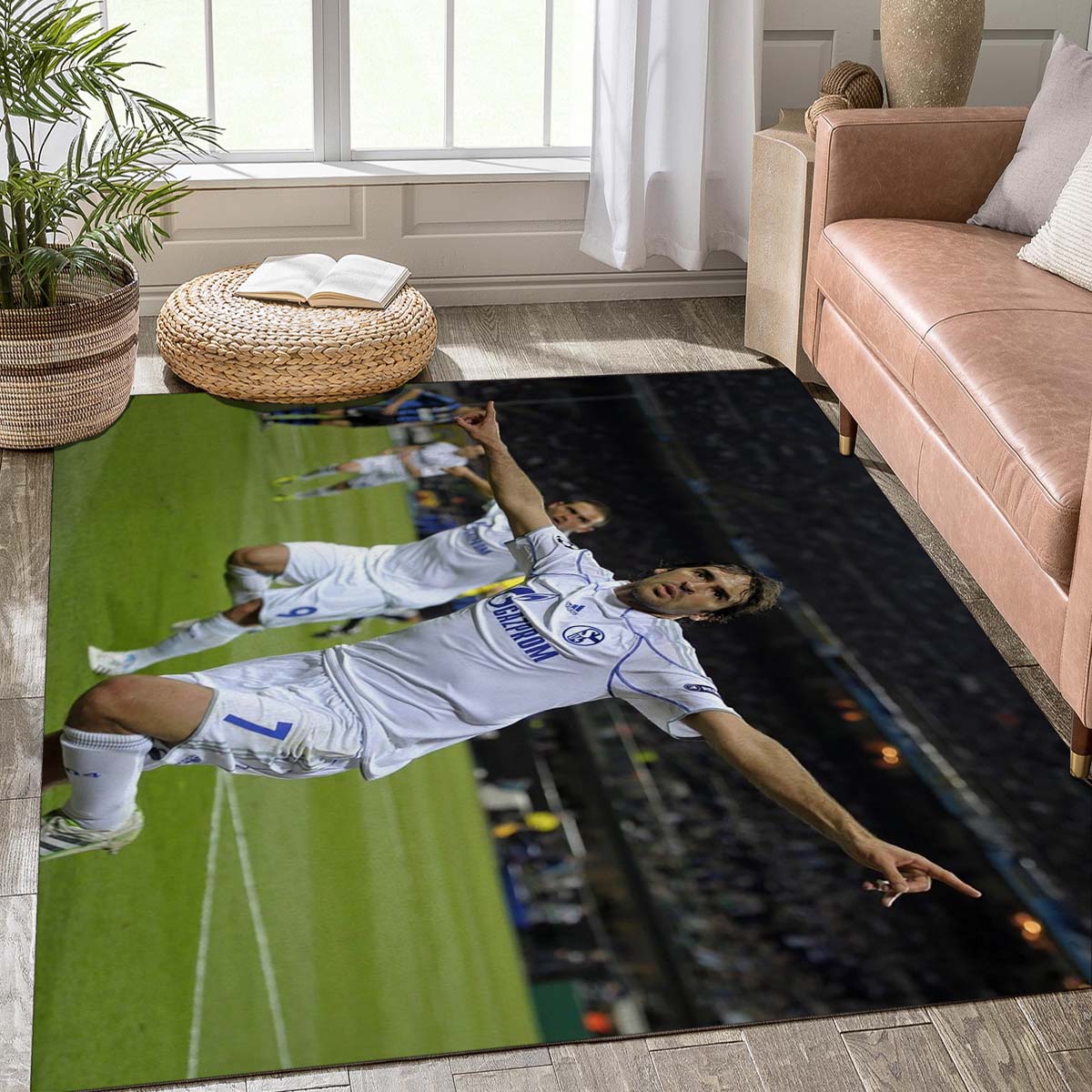 Schalke 04 Fußballfeld Umriss Teppich, Rutschfeste Fußmatte mit Offiziellem S04 Wappen Aufdruck, Sport Deko Teppich für Fan-Höhle & Schlafzimmer 60x90cm( 23x35in )