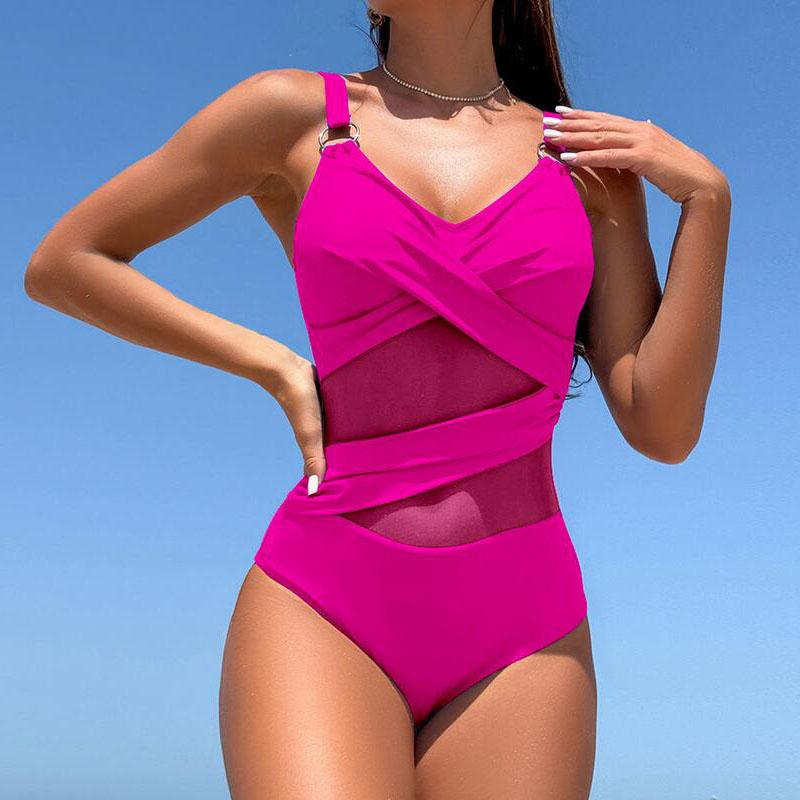 Push-Up Frauen Ein Stück Badeanzug Sexy Mesh Bademode Weiblichen Strand Badeanzug Monokini XL pfirsich
