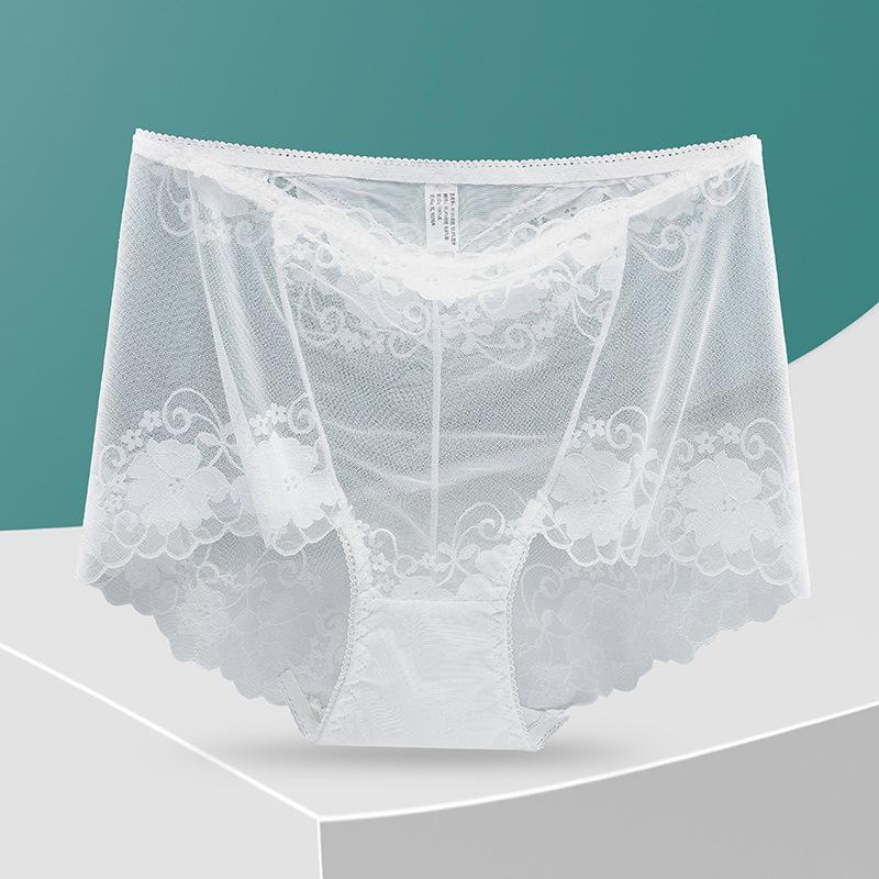 Plus Größe Spitze Höschen Hohe Taille Frauen Hosen Sexy Hohl Blumen Dessous Weibliche Mesh Atmungsaktive Briefs Dessous 4XL weiß