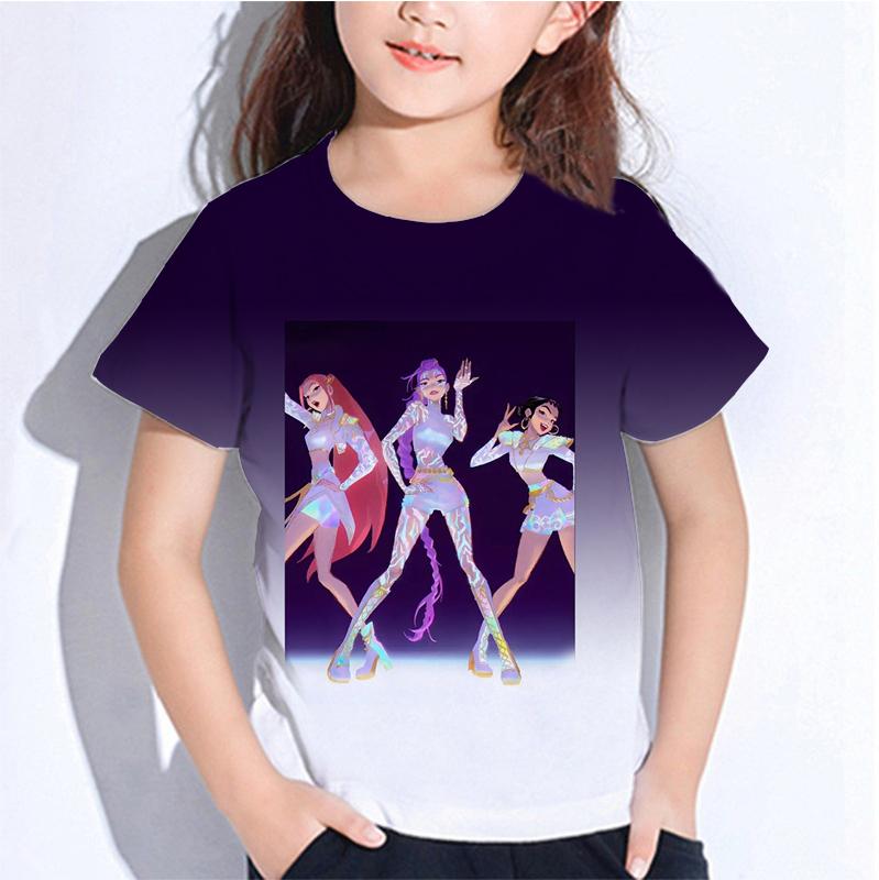 Sommer Huntrix Girl Kpop T-Shirts Kinder Dämonenjäger T-Shirt Zoey Rumi Mira Jungen Mädchen Kurzarm Tops Locker O-Ausschnitt Kinderkleidung 100 rosa