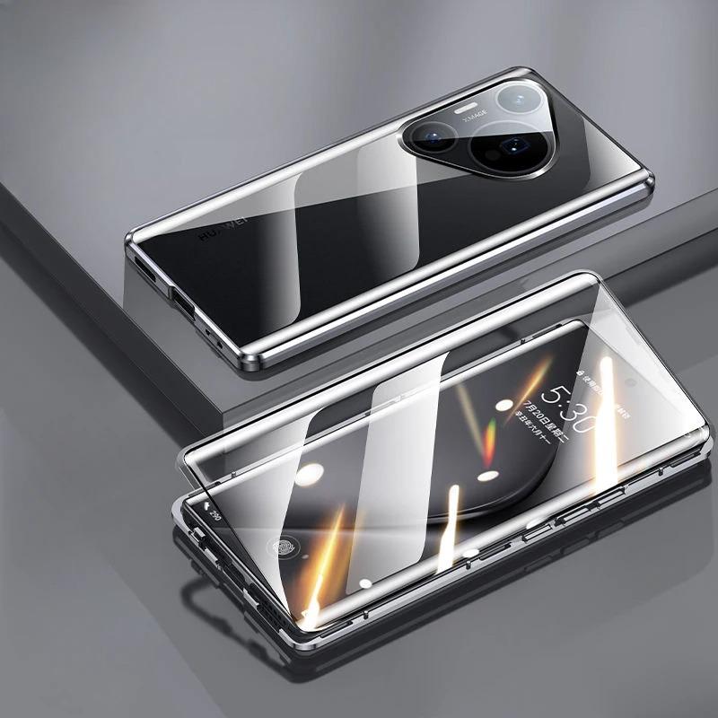360° Magnetische Anti-Spionage-Hülle für Huawei Pura 80/ 70 / Pro/ Pro+/ Ultra mit gehärtetem Glas Kameraobjektivschutzabdeckung Handy-Bumper Huawei Pura 70 Pro+ schwarz