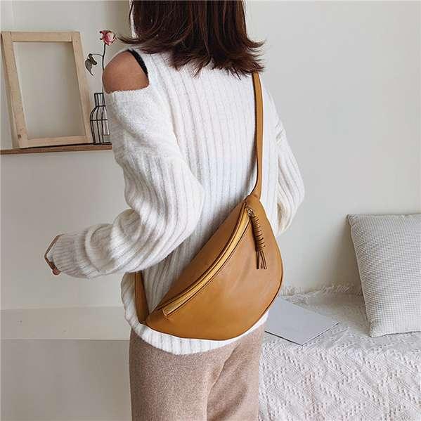 Mode Damen Casual Taille Tasche All-match Große Kapazität Banana Schulter Tasche PU Leder Umhängetasche Brust Tasche One Size gelb