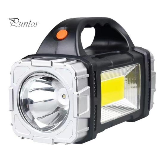 Tragbare Lampe, Solar-Taschenlampe mit Griff, wiederaufladbar über USB, 7 Modi, hohe Lumen, IPX5, wasserdicht, LED-Arbeitsleuchte, Camping-Taschenlampe silber