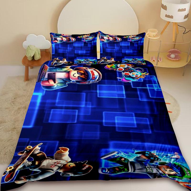Kinder Cartoon Roblox 3-teiliges Bettbezug-Set Roblox Spiel Kinder-Jugendliche Bettwäsche-Set Anime Hautfreundlich Schlafzimmer Dekoration US Full200x230cm