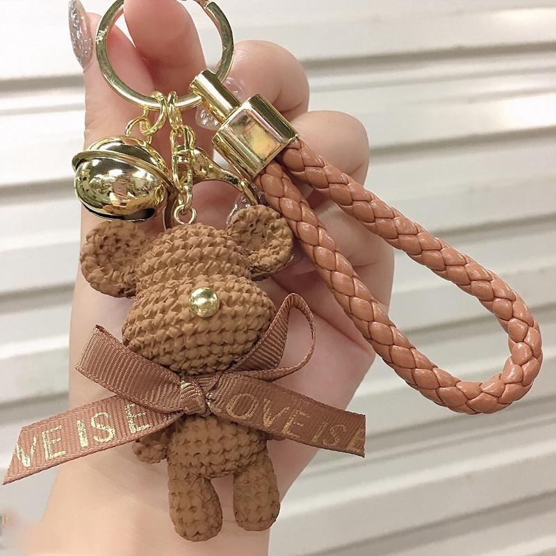 Disney Niedliche Mickey Schlüsselanhänger Schleife Glocke Kaninchen Schlüsselanhänger Geflochtene Mode Puppe Tasche Anhänger Feiertags Auto Schlüsselanhänger Geschenk brown brown