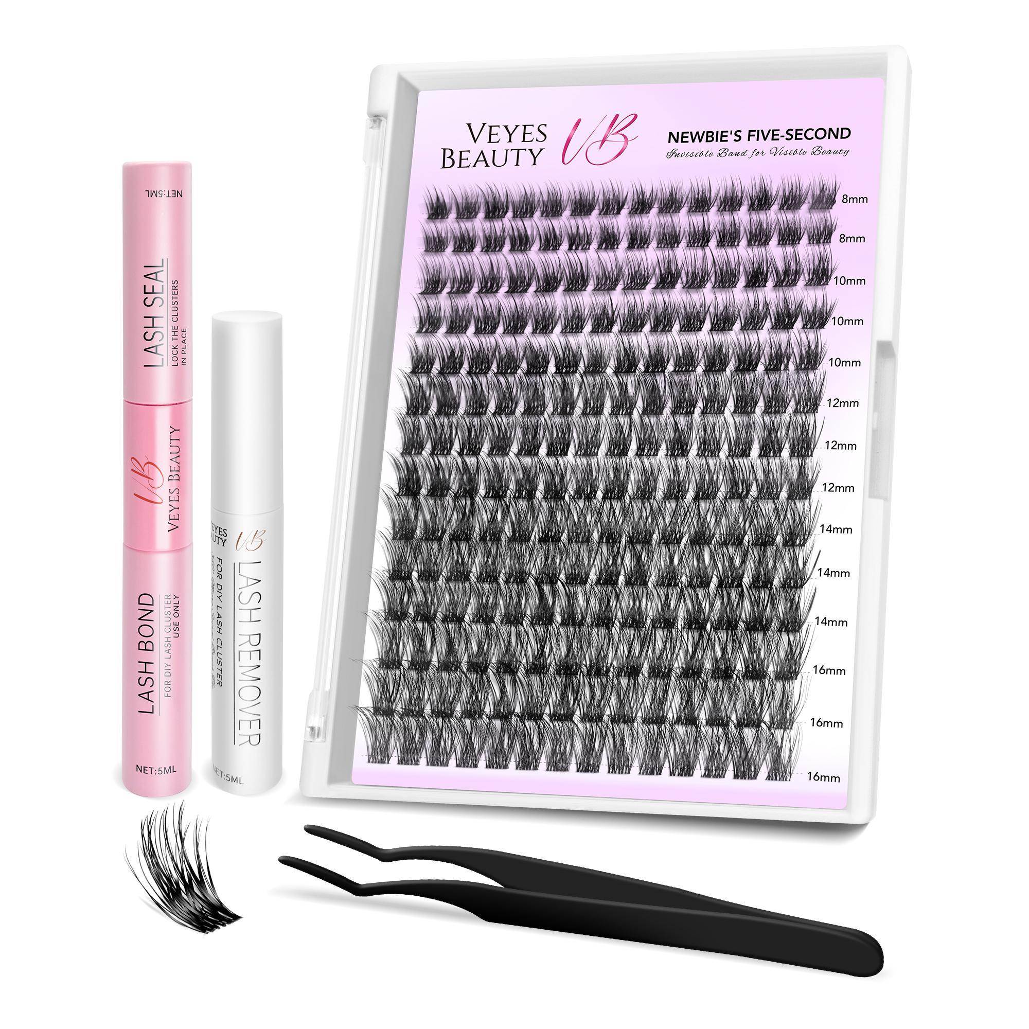 Veyesbeauty Dreamy Lashes 3D-Positionierungstechnologie Leichtes Tragegefühl Newbie Plus Practice Edition 196 Cluster 8-16 mm Lash Kit schwarz