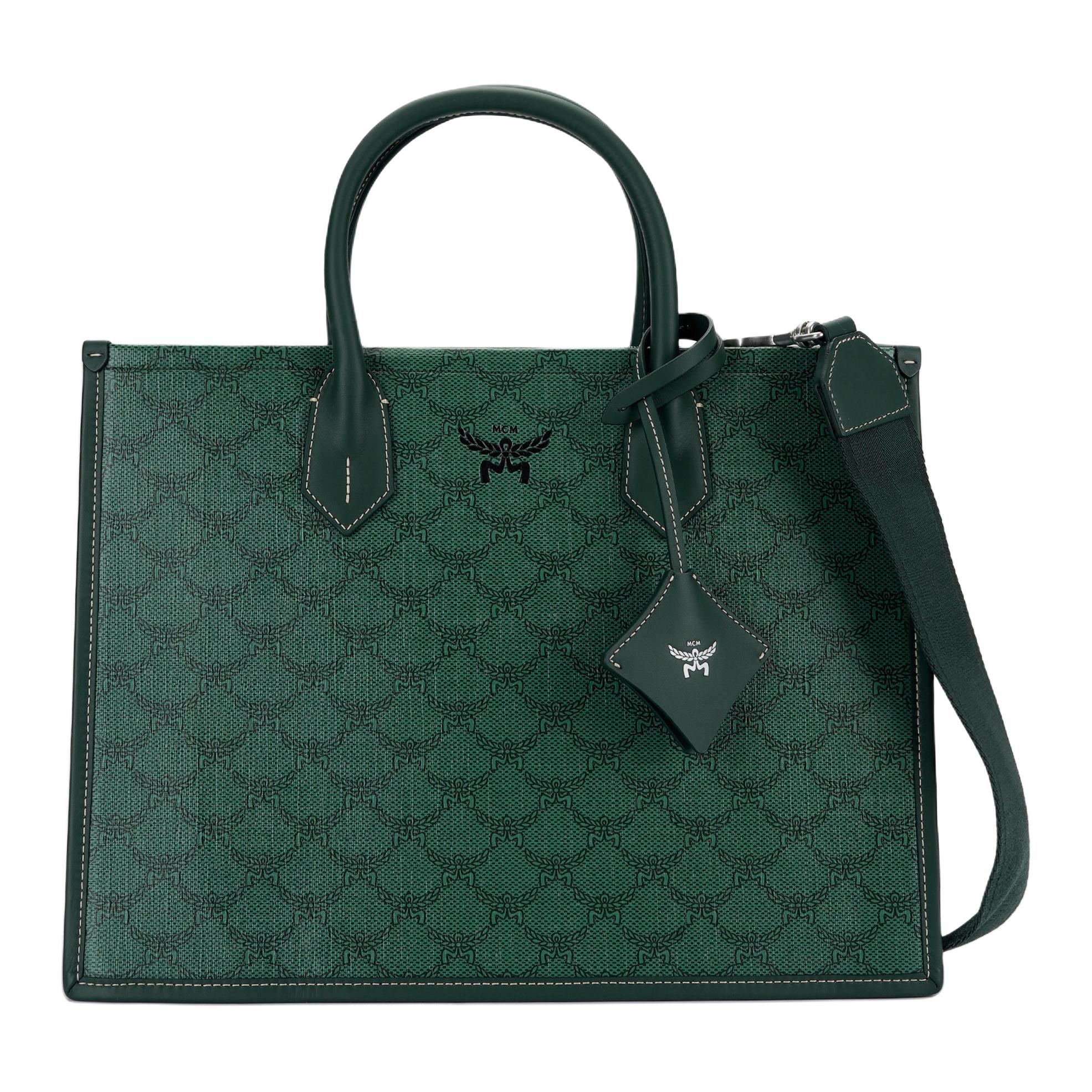 MCM Modedruck Leder-Tragetasche Mittel Damen Handtaschen Dunkelgrün MWTESAC02G0001 Basic Set (Bag+Dust Bag)