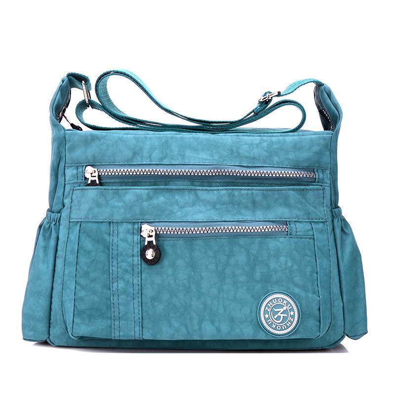 Damen Einfarbig Wasserabweisend Nylon Reise Schultertasche Umhängetaschen 34*15*25CM blau-graue