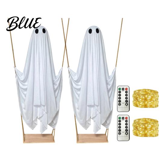 Beschwerte Stoff Geister Halloween Hängende Schaukel Dekoration Leuchtend Groß Gruselig Wetterfest Dekoration auf A für Außen Garten Hof Veranda Baum 2pcs