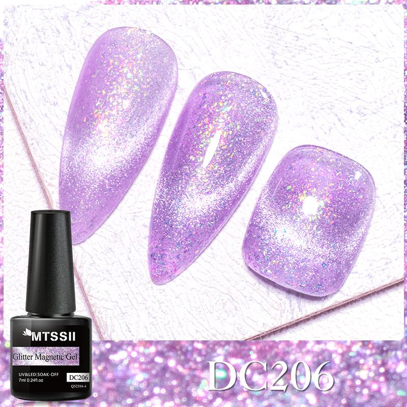 Mtssii 7 ml Glitzer-Magnet-Gel-Nagellack, Katzen-Magnet-Gel, buntes Laser-Gel, semi-permanent, Soak-Off, glitzernder Nail-Art-Gel-Lack DC206
