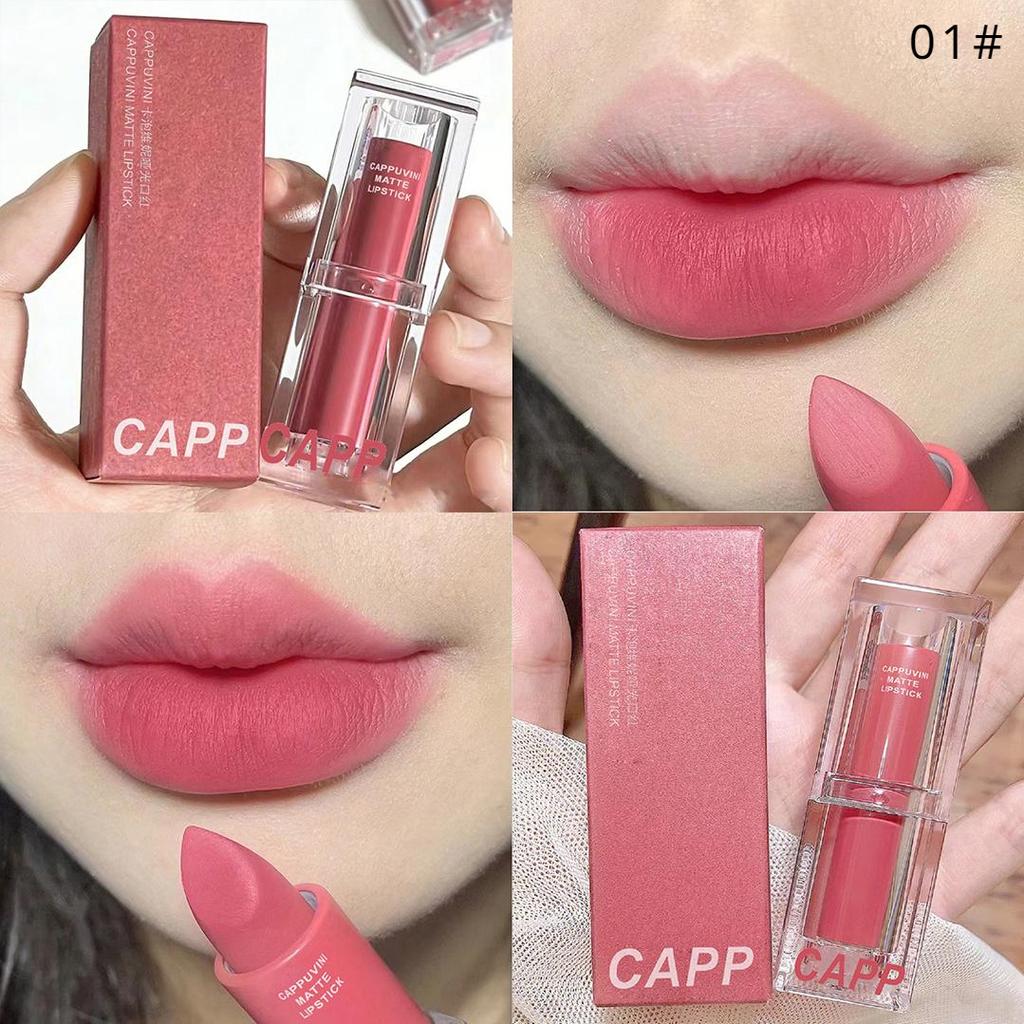 6 Farben Matt Lippenstift Wasserdicht Samt Lippenstift Sexy Rot Braun Nude Pigmente Langlebiges Lipgloss Lippen-Make-up 01