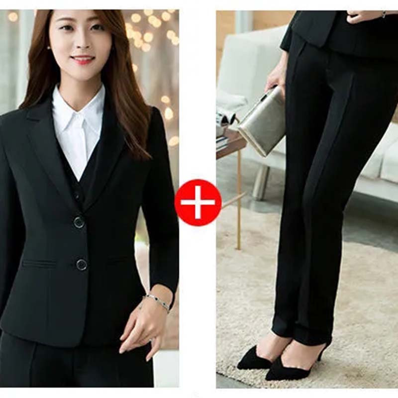 2-teiliger Berufsanzug für Damen, Blazer + Anzughose, Frühling und Herbst, neue Damenkleidung, Vorstellungsgespräch, Arbeitskleidung, einfacher Grundstil S schwarz
