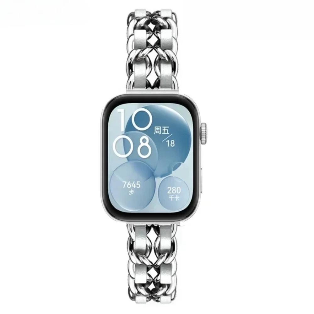 Metall-Gliederarmband für Huawei Watch Fit 4-Fit 3-Fit5 Armband Edelstahl Damen-Armband für Huawei Watch Fit 5Pro 4pro Correa Fit 5Pro/5/4Pro/4/3 silber/weiß
