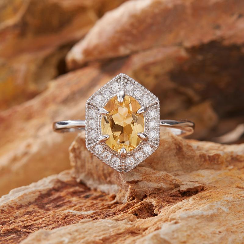 S925 Sterling Silber Naturfarbe Schatz Citrin Amethyst Ring Damen Topas Peridot Ohrringe Zeigefinger Ring