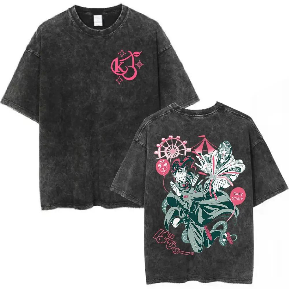 JoJos bizarres Abenteuer: Goldener Wind Charakter Collage Vintage Washed Übergroßes T-Shirt | Unisex Anime Streetwear Tee L gold