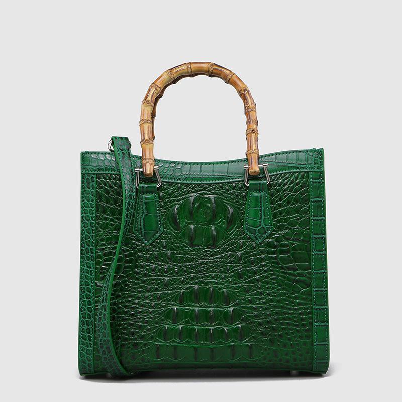 Krokodilmuster Leder Damen Handtaschen Bambusgriff Tasche Luxus Mode Dame Quadratische Schulter Umhängetaschen Mutter Trend 2024 Neu grün