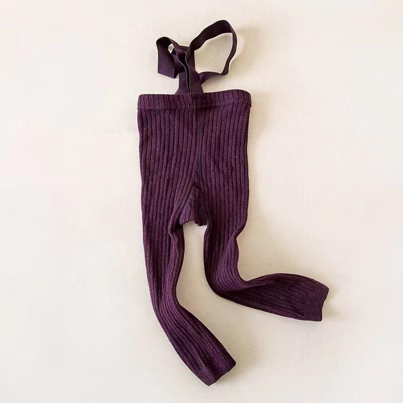 8 Farben Kleinkind Kinder Strumpfhose mit Hosenträgern Herbst Baby Mädchen Jungen Strumpfhose Schlichter Stil Hohe Taille Bandage Überkreuzte Leggings M violett