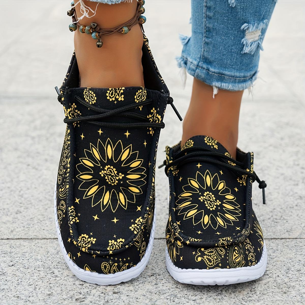 Damen Slipper Lässige Sommerschuhe mit geometrischem Blumenmuster, Schwarz, Blau & Gelb, Leichte EVA-Sohle, Ganzjahres-Komfort Damenschuhe 45