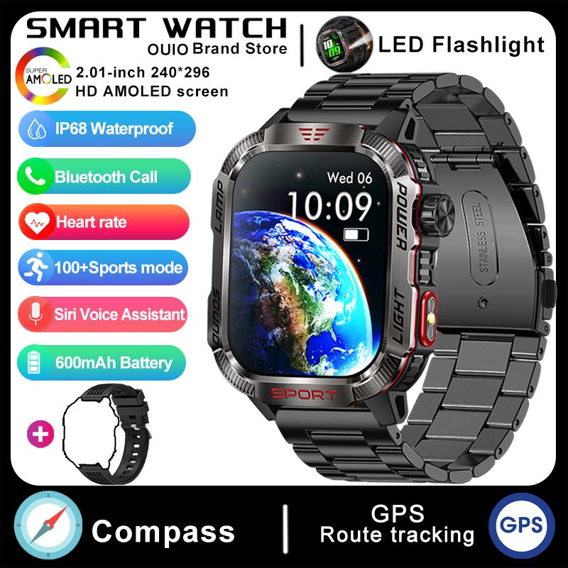 2025 neue GPS Smartwatch Männer 600mAh Uhr Sport Outdoor Uhr IP68 Wasserdicht Offline Karte 100 + Sport Modus smart smartwatch Silicone+steel schwarz