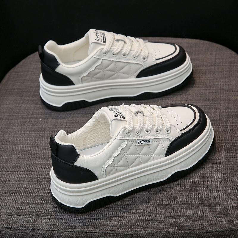 Echtes Leder Plateau Weiße Schuhe Damen Schuhe Frühling und Sommer Neu Vielseitig Höhenerhöhende Board Schuhe Casual Sneaker Damen 40