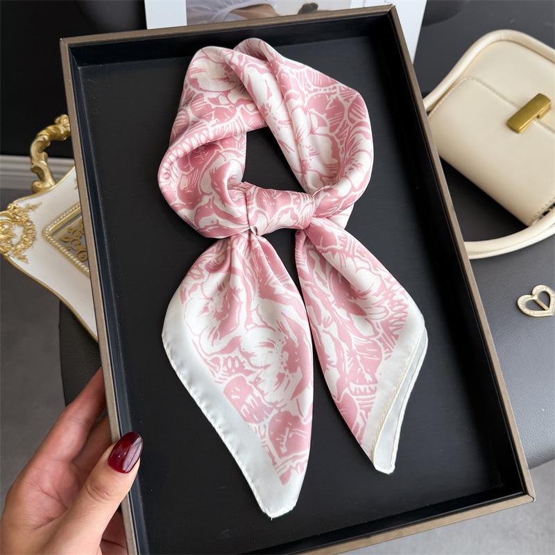 Luxus Damen Sommer 70x70cm Quadratisches Seidentuch Zitronenmuster mit Blumen Schals Haarband Gelbes Schal-Bandana Hijab-Tuch 70x70cm gray