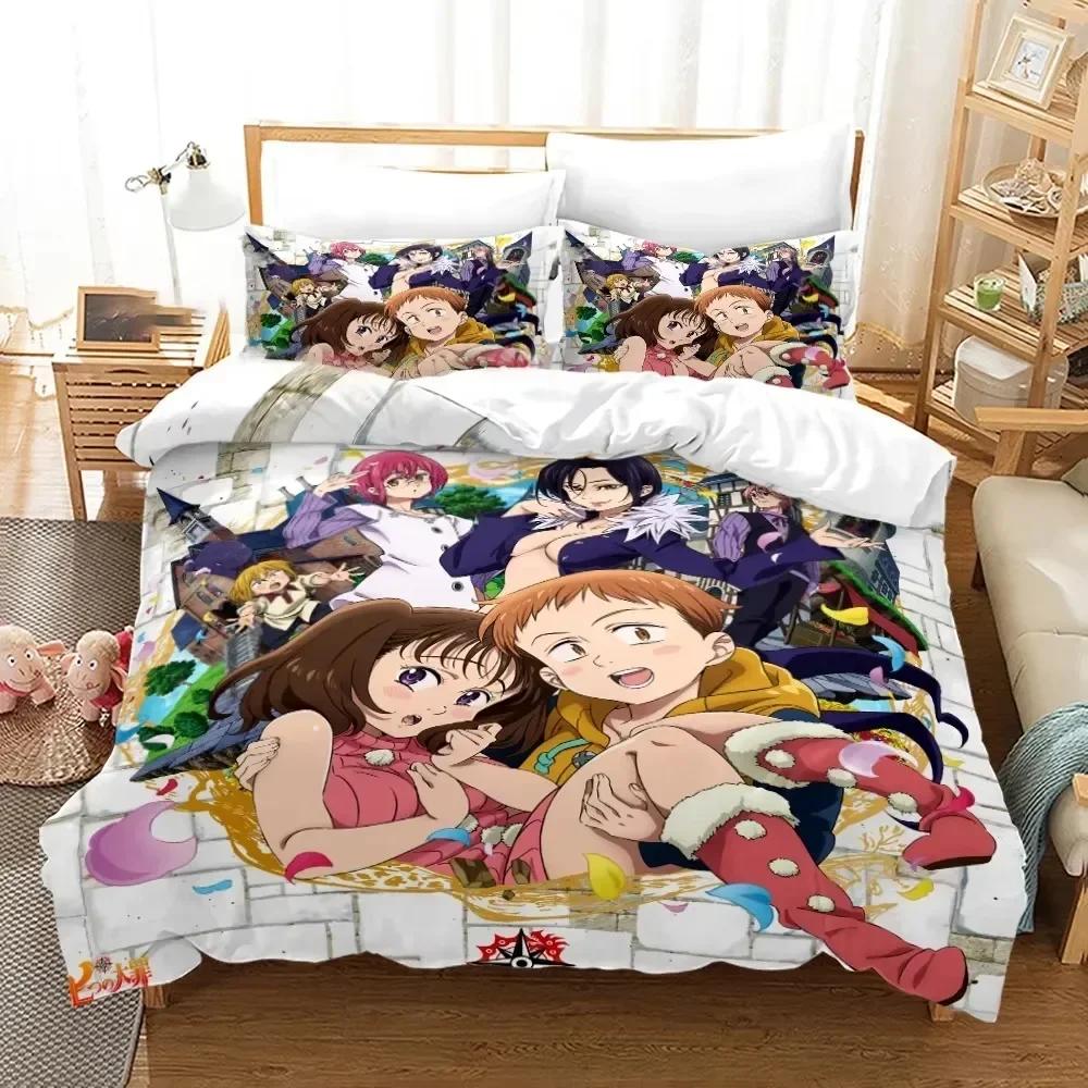 Seven Deadly Sins Anime Meliodas Bettwäsche-Set 3D-Druck Geeignet für Schlafzimmer Bettbezug-Set mit Kissenbezügen Kinder Heimtextilien US Full 200x230cm