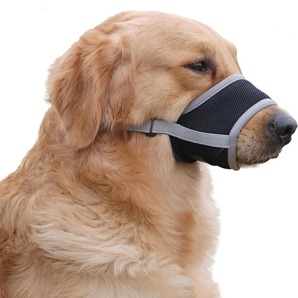 Verstellbare Anti-Bell-Beiß-Netz-Maulkorb für Hunde Haustier-Maulkorb Stoppt Kauen für Welpen Nylon-Gurt Hundezubehör Haustierprodukte (GRAY,L) graue