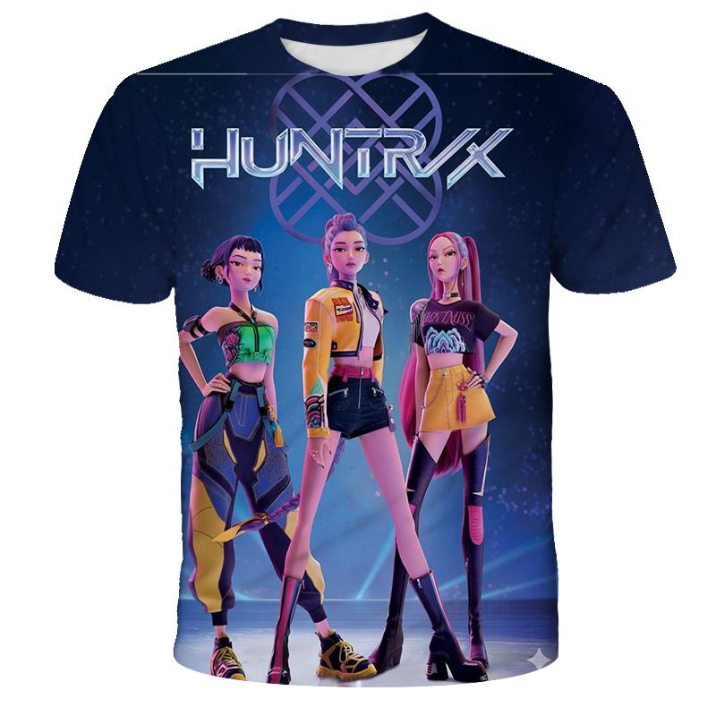 Mädchen Jungen T-Shirt K-Pop Dämonenjäger Kinderbekleidung T-Shirts Niedlicher Cartoon-Print Tee Tops 140 blue