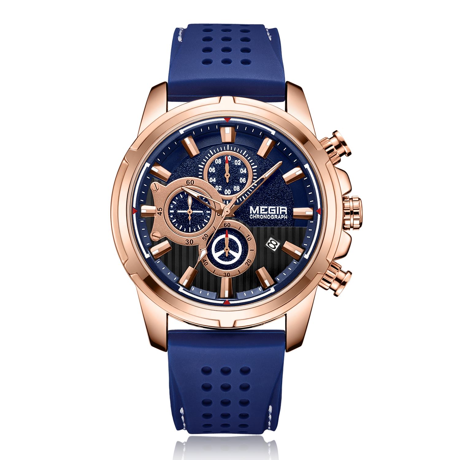 Herren Uhren Top Brand Luxus MEGIR Silikon Militär Sport Uhr Chronograph Stoppuhr Relogio Masculino Reloj Hombre Uhr Männer hellrosa/blau