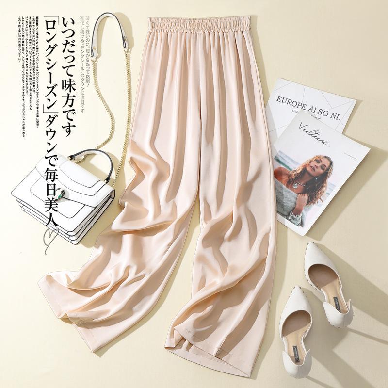 Eis Seide Weite Hosen Damen Sommer Elastischer Bund Satin Gerade Hosen Uni Lässig Locker Acetat Damen Hosen S champagner
