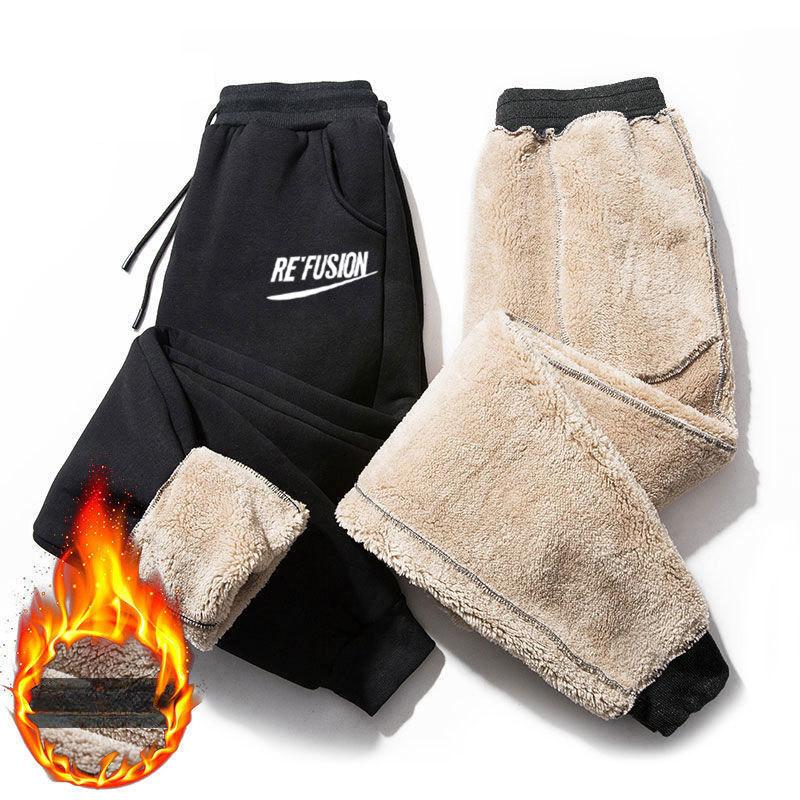 Winter Pants Men Fur Lined Joggers Thick Sweatpants Drawstring Trousers Men Fleece Running Pants Warm Pants Plus Size 5XL 4XL