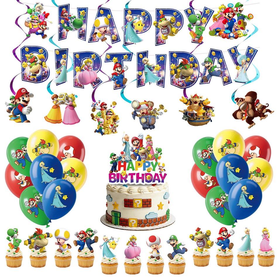 Super Mario Bros Geburtstag Dekoration Partyzubehör Tischdecke Banner Requisiten Deko Becher Teller Serviette Tasche Set Einweggeschirr blue