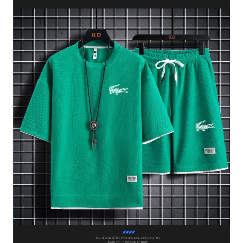 2025 Sportmode Lässiger Herrenanzug Sommer Koreanischer Herren Kurzarm T-Shirt + Fünf-Punkt-Shorts Zweiteiliges Set XXXL