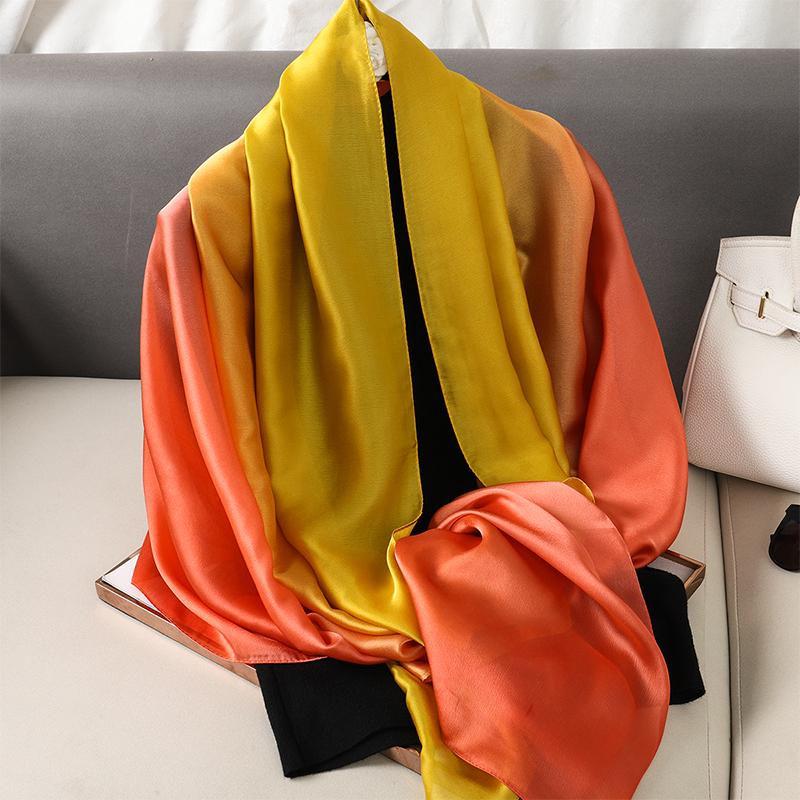 Farbverlauf Seidenschals Damen Luxus Hijab Schal Foulard Femme Schals Wickel Seidenbandana Kopftuch Hijab Strandponcho One Size red