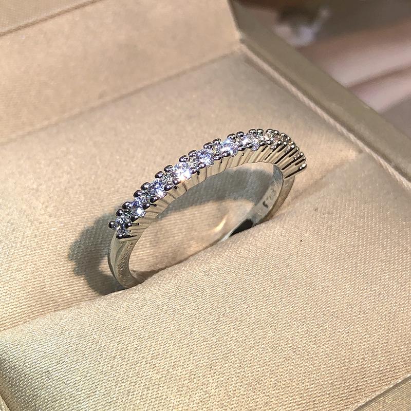 Silber Luxus Damen Zirkon Stein Einzelreihe Ring Marke Mode Schlichter Fingerring Silberfarbe Versprechen Verlobungsringe Für 8 gray
