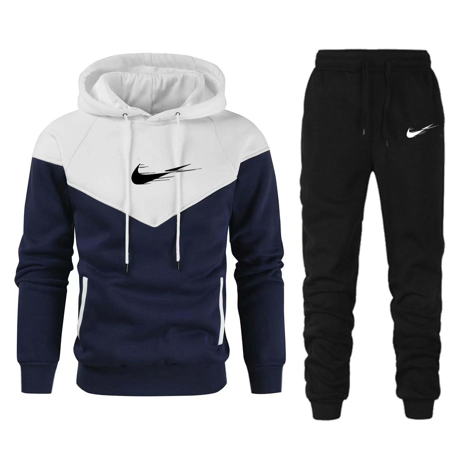 Weiße Herbst 2025 Neue Sportbekleidung Trainingsanzüge Herren Casual Plushed Warm Hoodie Set Farblich passende Marke 2-teiliges Herren-Outfit S