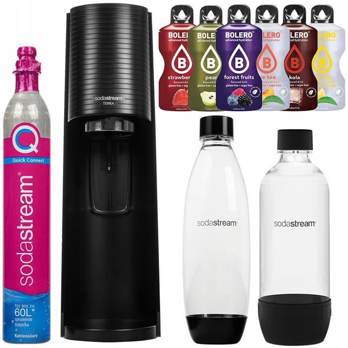 Sodamaschine - SodaStream - Terra Schwarz - 2 Flaschen 1L - 1 CO2-Zylinder - 6 Getränke Bolero schwarz