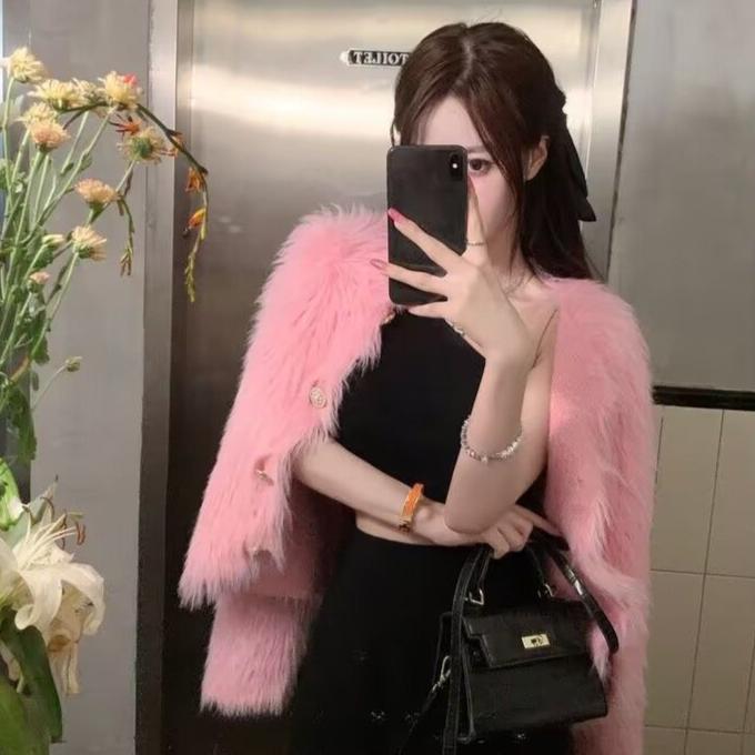 Imitation Nerz Kaschmir Strickjacke Pullover Mantel Frauen Herbst Winter Beliebte Europäische Weiche Strickjacke S rosa