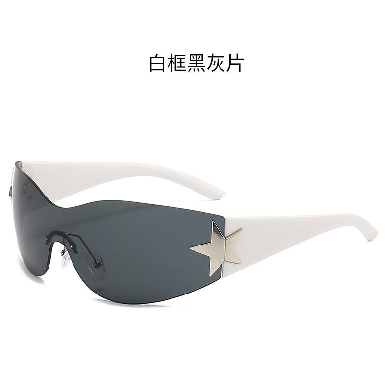 Punk One Piece Sonnenbrille Brille Randlos Y2k Übergroße Sport Sonnenbrille 2000er Jahre Shades Brillen UV400 Damen Wickelbrille White-Black